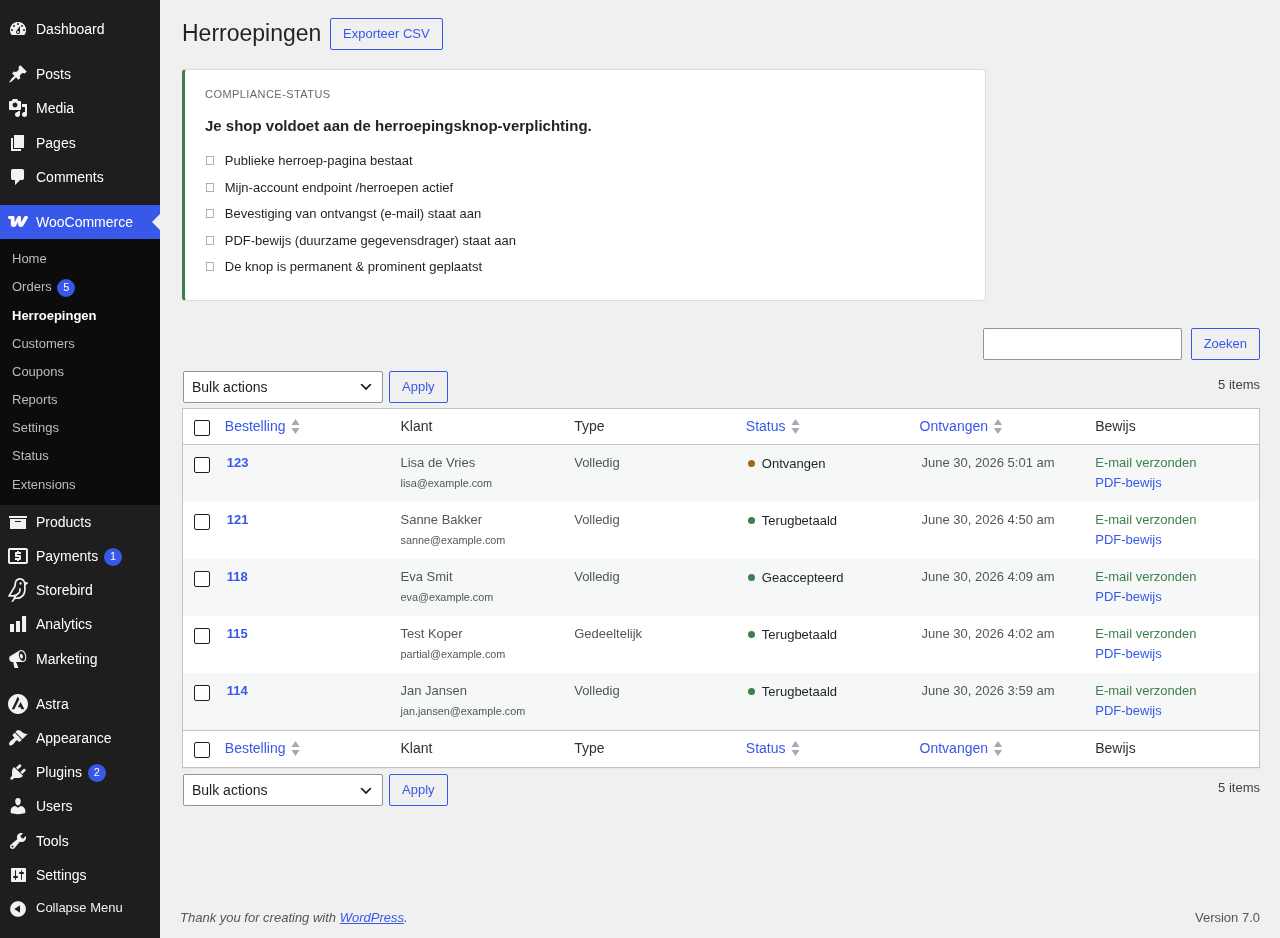 Het herroepingen-dashboard